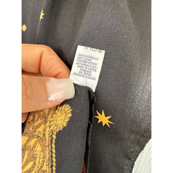 Vintage ECHO 100% Silk Scarf Black Celestial Stars Christmas Ornaments JAPAN - Picture 5 of 6
